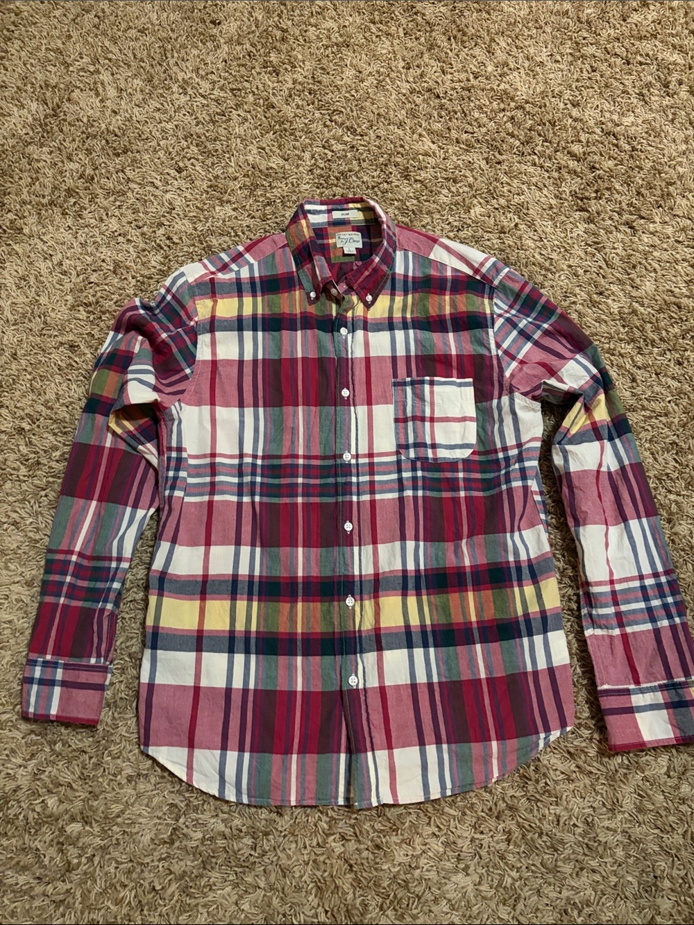 Men's J Crew Indian Madras Plaid Button-Down Shirt size L Slim Fit